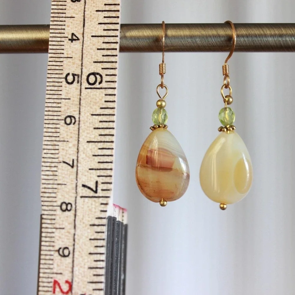 Handmade Yellow Banded Agate Gemstone Drop Earrings Boho Bohemian Cottage‎ Fairy